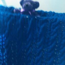 Peacock Blue Handmade Hand-Knitted Cables & Lace Baby Afghan Or Blanket - thumbnail 2
