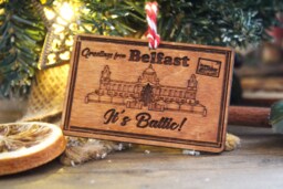 Belfast Postcard Wooden Christmas Ornament Its Baltic Bauble Gift Winter Cute Rustic Precious Norn Ireland Slang Present Laser Wood Burned - thumbnail 1