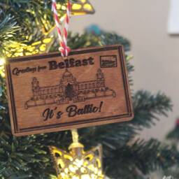 Belfast Postcard Wooden Christmas Ornament Its Baltic Bauble Gift Winter Cute Rustic Precious Norn Ireland Slang Present Laser Wood Burned - thumbnail 2