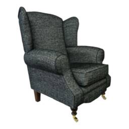 Black Herringbone Wingback Fireside Chair Queen Anne Style