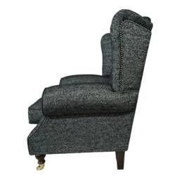 Black Herringbone Wingback Fireside Chair Queen Anne Style - thumbnail 3