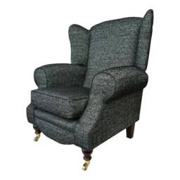Black Herringbone Wingback Fireside Chair Queen Anne Style - thumbnail 2