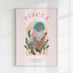 Pisces Print, Poster, Zodiac Gift, Astrology Star Sign Wall Art, Gift For Her, Pink - thumbnail 3