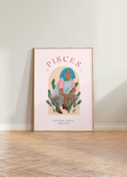 Pisces Print, Poster, Zodiac Gift, Astrology Star Sign Wall Art, Gift For Her, Pink - thumbnail 1