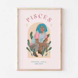 Pisces Print, Poster, Zodiac Gift, Astrology Star Sign Wall Art, Gift For Her, Pink - thumbnail 2