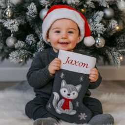 Personalised Christmas Stockings Luxury Dark Silver Embroidered Kids & Family - thumbnail 3