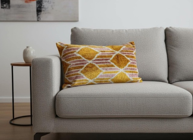 Yellow Brown Orange Ikat Velvet Pillow Cover Lumbar Cushion, Throw - image 1