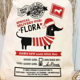 Personalised Pet Sausage Dog Santa Sack Stocking Christmas Bag Xmas Treat Gift - Dachshund Dashie - thumbnail 4