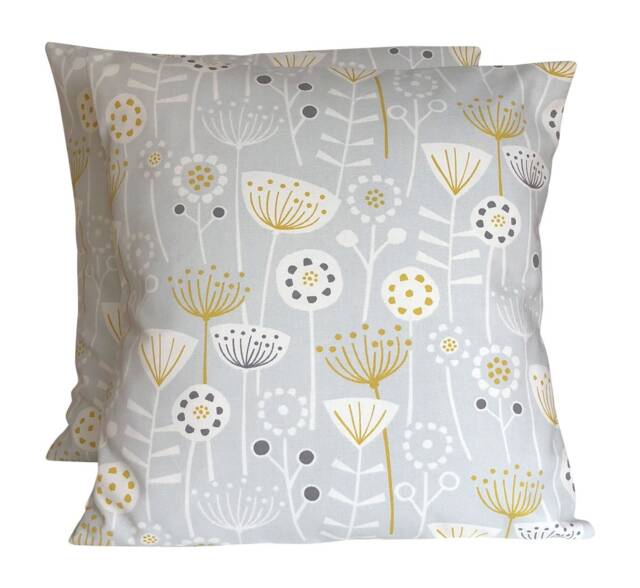"2 X Fryetts Bergen Grey Yellow Scandinavian Cushion Covers 16"" 18"" 20"" 22"" 24" - image 1