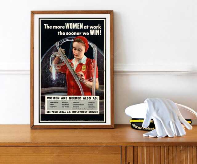 "Reprint Of A Wwii Lso Working Women Poster - ""The More At Work, The Sooner We Win" - image 1
