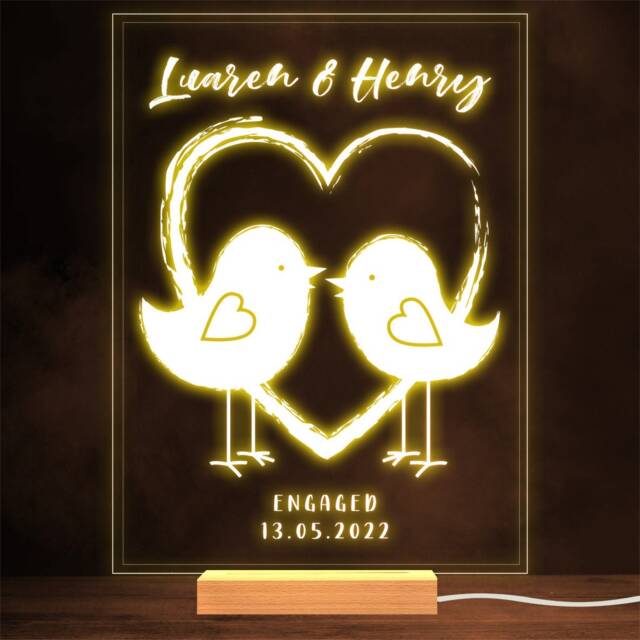 Love Birds Engagement Personalised Gift Warm Lamp Night Light - image 1