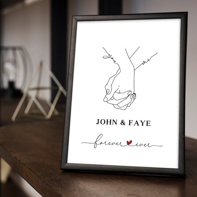 Personalised Valentines Gifts For Him Her Boyfriend Girlfriend Holding Hands A4 A5Father's Day - image 1