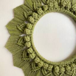 Sage Green Macrame Wall Hanging, Large Aesthetic Rustic Autumn Wreath, Woven Art, Boho Braided Wooden Tassel Circle Decorations - thumbnail 3