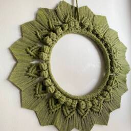 Sage Green Macrame Wall Hanging, Large Aesthetic Rustic Autumn Wreath, Woven Art, Boho Braided Wooden Tassel Circle Decorations - thumbnail 2