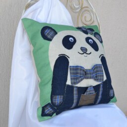 Linen Panda Bear Pillow Applique Scatter Cushion, Animal Lover Gift - thumbnail 3
