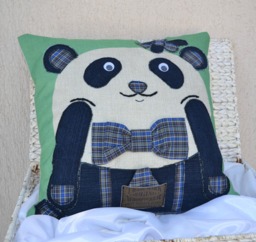 Linen Panda Bear Pillow Applique Scatter Cushion, Animal Lover Gift