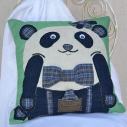 Linen Panda Bear Pillow Applique Scatter Cushion, Animal Lover Gift - thumbnail 2