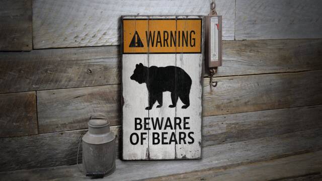 Bear Warning Sign, Decor, Beware Of Wooden Sale Wall Decor - Old Signs - image 1