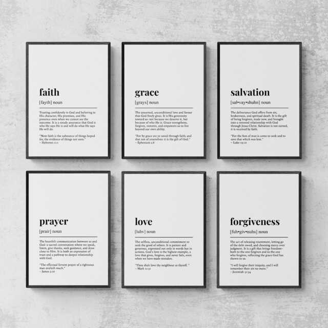 Christianity Definitions Set Of 6 Prints, Bible Wall Decor - image 1