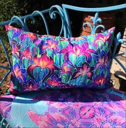 Pink Irises Showerproof Pillow - Pink, Purple Green Exterior Iris Garden Seat Cushion in Summer Colours Decorative