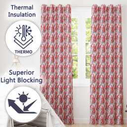 Red Floral Botanical Vintage Style Seamless Pattern Elegant Readymade Eyelet Ring Top Thermal 100% Blackout Curtains - thumbnail 3