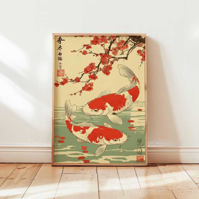 Koi Fish Print, Japanese Poster, Asian Wall Art, Zen Decor, Minimalist Water Garden Nature Artwork - image 1