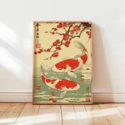Koi Fish Print, Japanese Poster, Asian Wall Art, Zen Decor, Minimalist Water Garden Nature Artwork - thumbnail 1