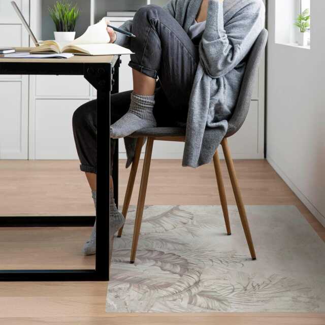 Pastel Leaves Desk Chair Mat, Beige Computer Office Plants Gaming Floor Protector - image 1