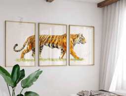 Tiger With Minimalist Background, Set Of 3, Animal Wall Art, Wildlife Decor, Print, Safari Home Living Room - thumbnail 1