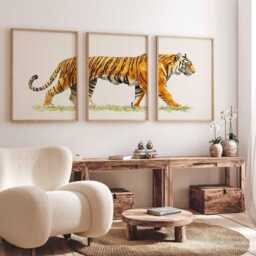 Tiger With Minimalist Background, Set Of 3, Animal Wall Art, Wildlife Decor, Print, Safari Home Living Room - thumbnail 2