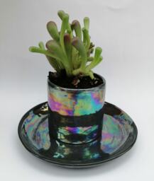 Small Planter - Succulent Indoor Plant Pot Black Lovers Gift Ceramic Flower Pot Iridescent
