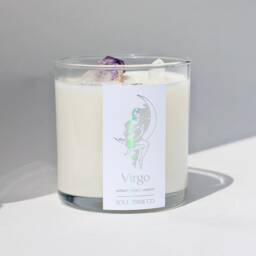Iridescent Virgo Zodiac Candle Egyptian Amber Scent, Healing Crystals - thumbnail 2