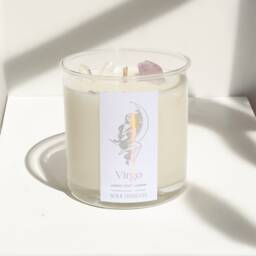 Iridescent Virgo Zodiac Candle Egyptian Amber Scent, Healing Crystals - thumbnail 3