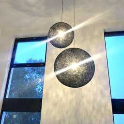 Handmade Cotton Pendant Light, Plug in Or Hardwired Ceiling Lamp, Scandinavian Minimalist Hanging Custom Size, Made in Spain - Sphere - thumbnail 3