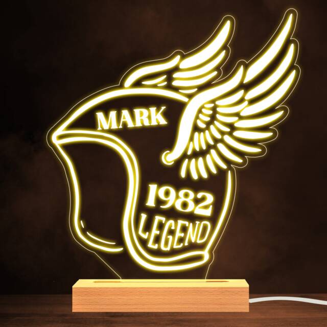 Motorcycle Helmet With Wings Biker Personalised Gift Warm White Lamp Night Light - Bedroom - image 1