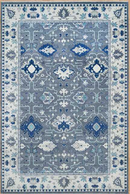 Handwoven Wool Oushak Rug, Navy Gray Medallion Design, Traditional Fine Woolcarpet Ar_3693 - image 1