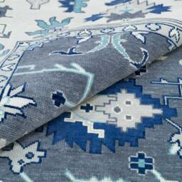 Handwoven Wool Oushak Rug, Navy Gray Medallion Design, Traditional Fine Woolcarpet Ar_3693 - thumbnail 2