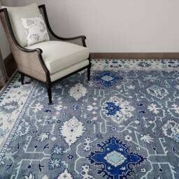 Handwoven Wool Oushak Rug, Navy Gray Medallion Design, Traditional Fine Woolcarpet Ar_3693 - thumbnail 3