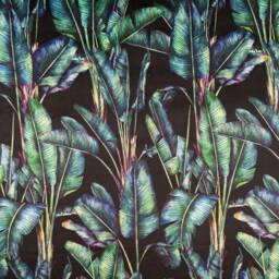 Leaves Velvet Cylinder Lampshade, in Black, Extra Tall Tropical Black Leaves Velvet - thumbnail 3