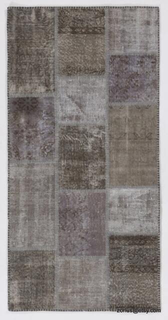 Gray & Light Brown Handmade Turkish Patchwork Rug - image 1