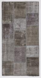 Gray & Light Brown Handmade Turkish Patchwork Rug - thumbnail 1