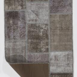 Gray & Light Brown Handmade Turkish Patchwork Rug - thumbnail 2