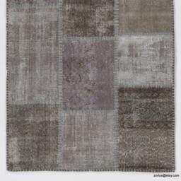 Gray & Light Brown Handmade Turkish Patchwork Rug - thumbnail 3