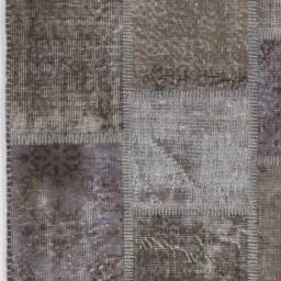 Gray & Light Brown Handmade Turkish Patchwork Rug - thumbnail 4
