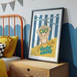 Cheeky Monkey, Nursery Print, Jungle Animal, Children's Bedroom, Colourful Kids Decor, Funny Animal Safari Print - thumbnail 2