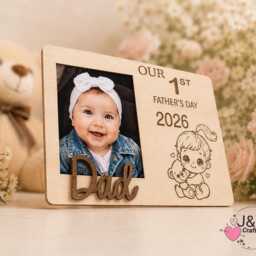 Personalised First Father's Day Photo Frame , Custom Dad Picture Frame, Engraved Wooden Gift From Baby, New Keepsake - thumbnail 4