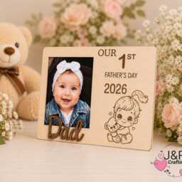 Personalised First Father's Day Photo Frame , Custom Dad Picture Frame, Engraved Wooden Gift From Baby, New Keepsake - thumbnail 2