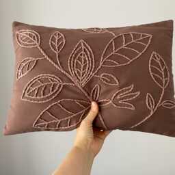 Punch Needle Pillow Cover Leaf Patterned Brown Linen, Handmade - 14x20 - thumbnail 2