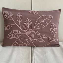 Punch Needle Pillow Cover Leaf Patterned Brown Linen, Handmade - 14x20 - thumbnail 4
