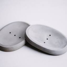 Concrete Soap Dish With Drainage Holes, Grey Cement Holder, Oval Bathroom Tray, Functional Minimalist Decor, Draining Stand - thumbnail 2